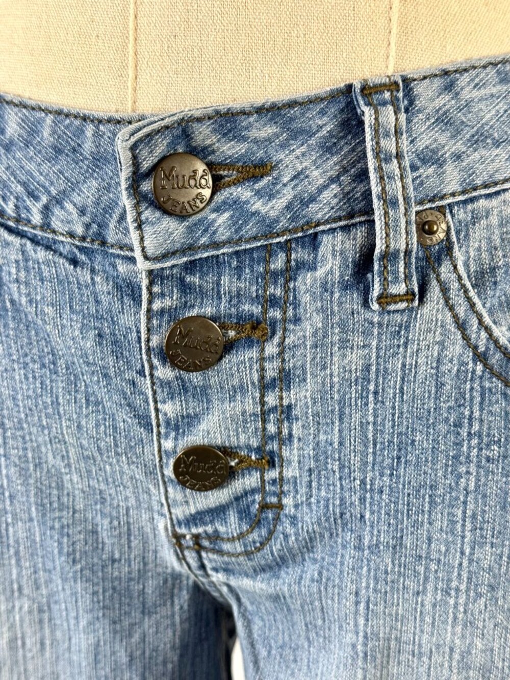 Vtg Y2K Mudd Low Rise Bell Bottom Flare Jeans Button Fly Light Wash Hip Hugger - Picture 4 of 8